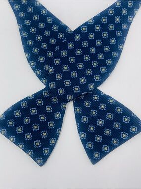 Barbara Blank Blue Floral Self Tie Bow Tie Adjustable